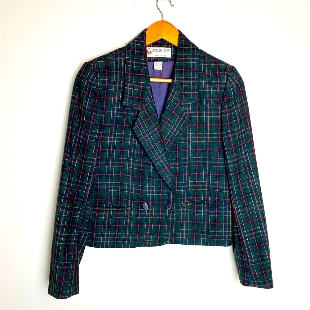 Vintage Peabody House Cropped Wool Blend Plaid Blazer C